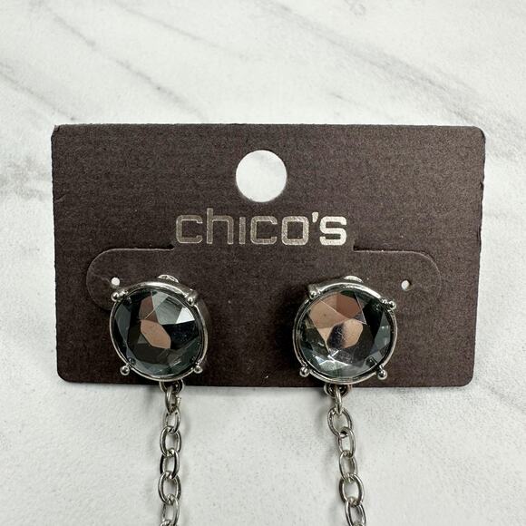 Chico's Edmee Linear Rhinestone Drop Silver Tone Earrings Pierced Pair - Picture 3 of 12